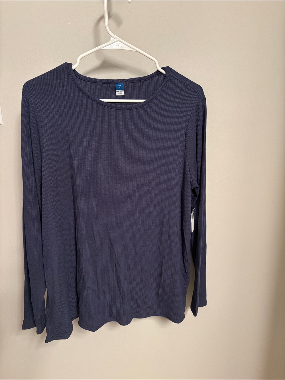 Old Navy Navy Ribbed Crewneck Long Sleeve Top